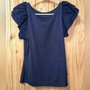 SHEIN Deep Blue Flutter Sleeve Blouse